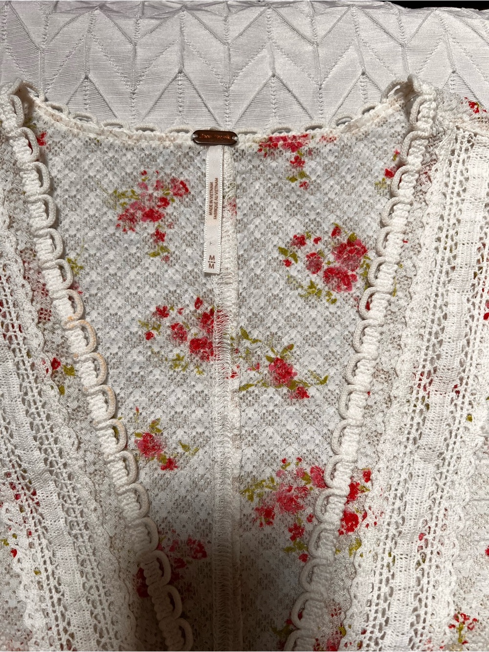 Free People Cream Floral Lace-Trim Button Cardigan - Picture 4 of 6
